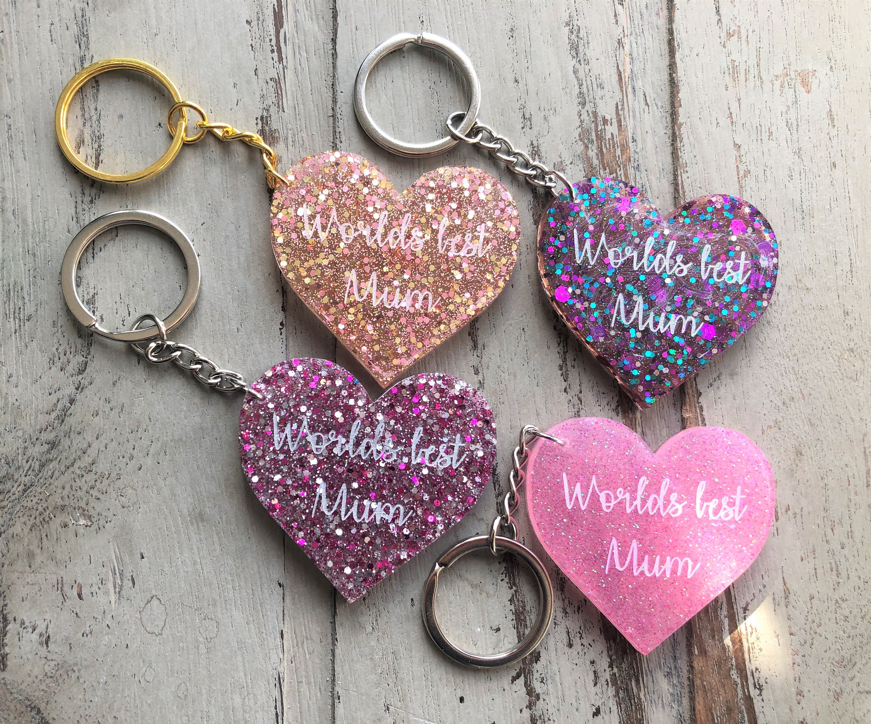 Iridescent hearts resin keyring letter A ~ great Mother’s Day present