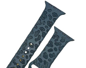 Womens Watch band for Apple watch, Silicone Engraved 38 41 42 44 45 49 Leopard Cheetah Print Silicone engraved Women Cheetah