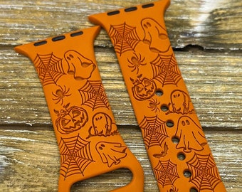 Halloween Design Watch Band for Apple iwatch Silicone Engraved  Ghosts Gravestone 8 40 41 42 44 45mm #3