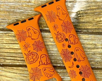 Halloween Design Silicone Watch Band Laser Engraved 38mm 40mm 41mm 42mm 44mm 45mm Series 1,2,3,4,5,6,7 1-day Ship