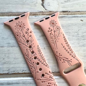 Wildflower Apple Watch Band: Laser Engraved Silicone Strap