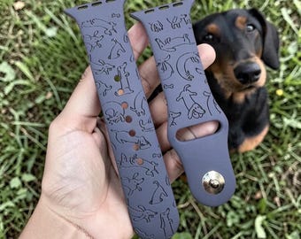 Dachshund Apple Watch Band: Engraved Silicone Weiner Dog iWatch Strap 38-49mm Dog Mom Gift