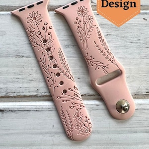 Wildflower Engraved Silicone Apple Watch Band: Boho Floral