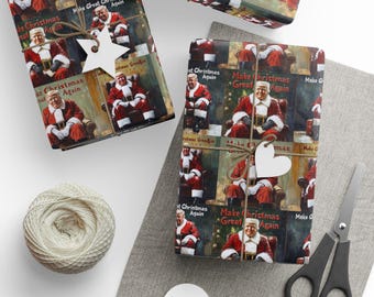Christmas Santa Trump Wrapping Papers, Make Christmas Great Again, Festive Gift Wrap, Holiday Decor, Xmas Packaging, White elephant gift