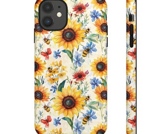 Aesthetic Sunflowers & Wild Flower Phone Case For iPhone 16 15 14 13 Pro Max 12 Mini XR 7 8 SE Galaxy S25 S24 S23 Watercolor Floral