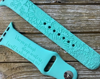 Personalized Apple Watch band – Sunflowers Watch Band  Engraved sport silicone 38mm 40mm 41mm 42mm 44mm 45mm Mothers day