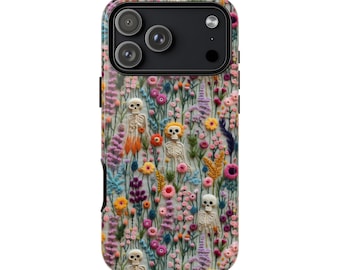 Embroidered Floral Skeleton Phone Case: Halloween Cottagecore
