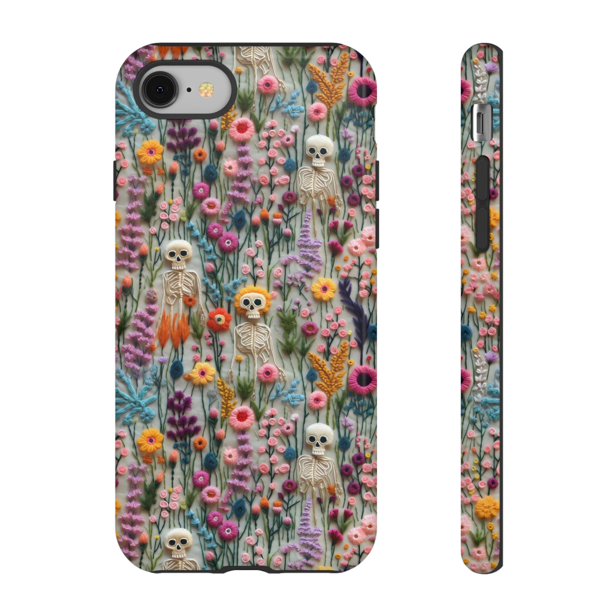 Embroidered Floral Skeleton Phone Case: Halloween Cottagecore