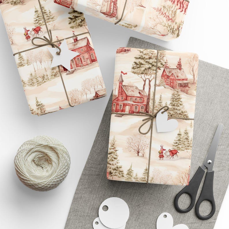 Vintage Christmas Toile Wrapping Paper, Holiday Gift Wrap, Festive Xmas Packaging, Retro Decoration, Winter Theme Stationery, Traditional image 1