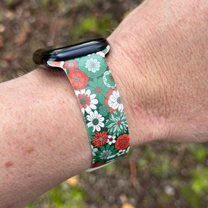 Floral Christmas watch band for apple watch samsung watch & fitbit Holiday flora #222 silicone 20 22 38 40 41 42 44 45
