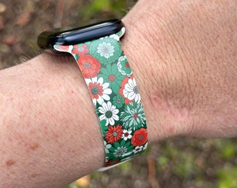 Floral Christmas watch band for apple watch samsung watch & fitbit Holiday flora #222 silicone 20 22 38 40 41 42 44 45