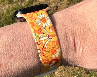 Retro floral print watch band for apple watch iwatch samsung band silicone boho flower watch 38/40/41 42/44/45/49 ultra strap women gift
