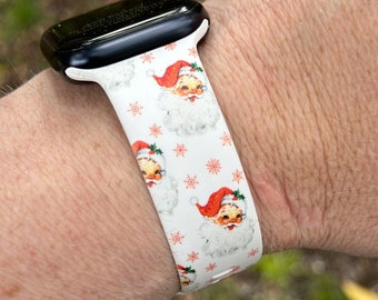 Christmas holiday santa watch band for apple watch samsung watch & fitbit holiday band white b/g #218 silicone 20 22 38 40 41 42 44 45 49mm
