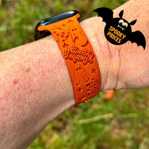 Halloween fall watch band for apple watch compatible 38/40/41mm, 42/44/45mm series 1,2,3,4,5,6,7,8,9,se,se2 silicone laser engraved spooky