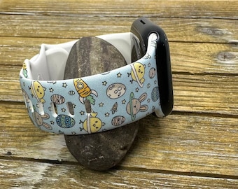 Easter watch band for apple watch samsung fitbit silicone  space bunnies gift
