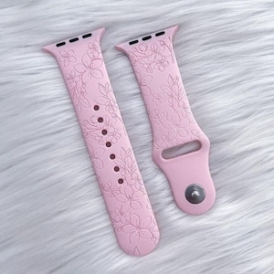 Cherry blossom silicone band laser engraved, apple watch compatible 38/40/41mm, 42/44/45mm, series 1,2,3,4,5,6,7,8,9,se,se2 gift