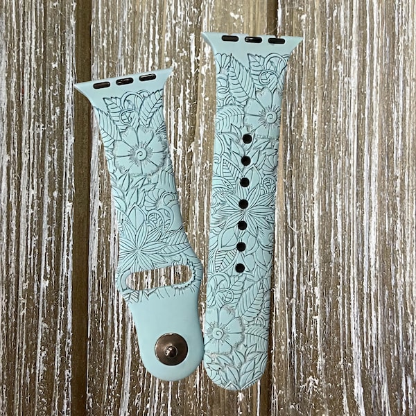 Wild Flowers Watch band for Apple Personalized  Hand-drawn Garden Band Engraved silicone 38mm 40mm 41mm 42mm 44mm 45mm Mothers day