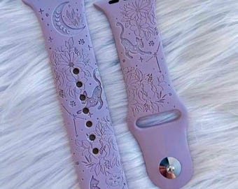 Celestial Cats Engraved Silicone Apple Watch Band