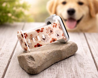 Dog Paw Print Apple Watch Band: Dog Mom Gift Engraved Silicone iWatch Strap 38-49mm Dog Lover Gift