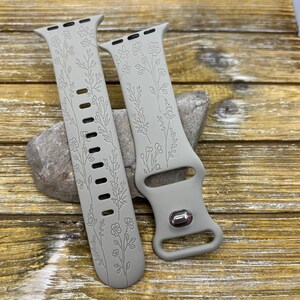 Wildflower print apple watch band: silicone, laser engraved 38/40/41/42/44/45/49mm gift