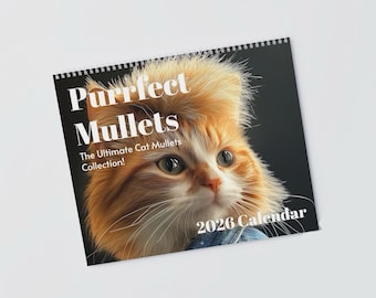 Calendario da parete Cat Mom 2026 Mullet Edition, regalo elefante bianco, Babbo Natale segreto