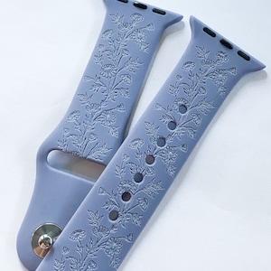 Hand-Drawn Wildflower Apple Watch Band: Engraved Silicone Sport Strap