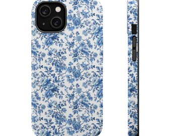 Custodia per iPhone Blue Toile: custodia per telefono compatibile con Magsafe con motivo floreale