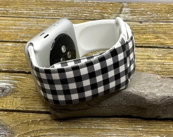 Bracelet de montre noir et blanc compatible avec les montres Apple séries 1 à 9, 38 mm, 40 mm, 41 mm, 42 mm, 44 mm, 45 mm, 49 mm, se, se2, ultra, ultra 2