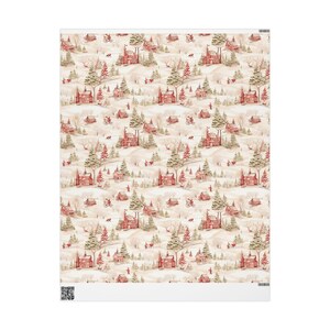 Vintage Christmas Toile Wrapping Paper, Holiday Gift Wrap, Festive Xmas Packaging, Retro Decoration, Winter Theme Stationery, Traditional image 3