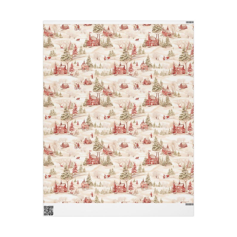 Vintage Christmas Toile Wrapping Paper, Holiday Gift Wrap, Festive Xmas Packaging, Retro Decoration, Winter Theme Stationery, Traditional image 3