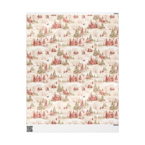 Vintage Christmas Toile Wrapping Paper, Holiday Gift Wrap, Festive Xmas Packaging, Retro Decoration, Winter Theme Stationery, Traditional image 2