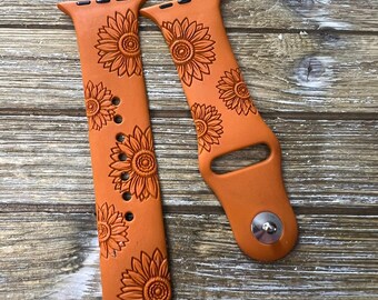 Womens Floral watch band for apple Engraved 38mm 40mm 41mm 42mm 44mm 45mm 49mm