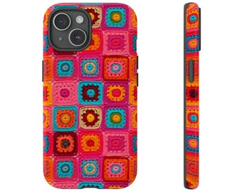 Cottagecore Granny Square Phone Case: Crochet Blanket, Retro Fall Colors