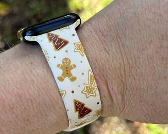 Christmas holiday watch band for apple watch samsung watch & fitbit gingernbread and xmas trees #204 silicone 20 22 38 40 41 42 44 45