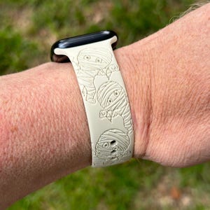 Halloween watch band for apple halloween jewelry silicone band laser engraved, apple watch compatible mummy 38/40/41mm, 42/44/45/49mm gift