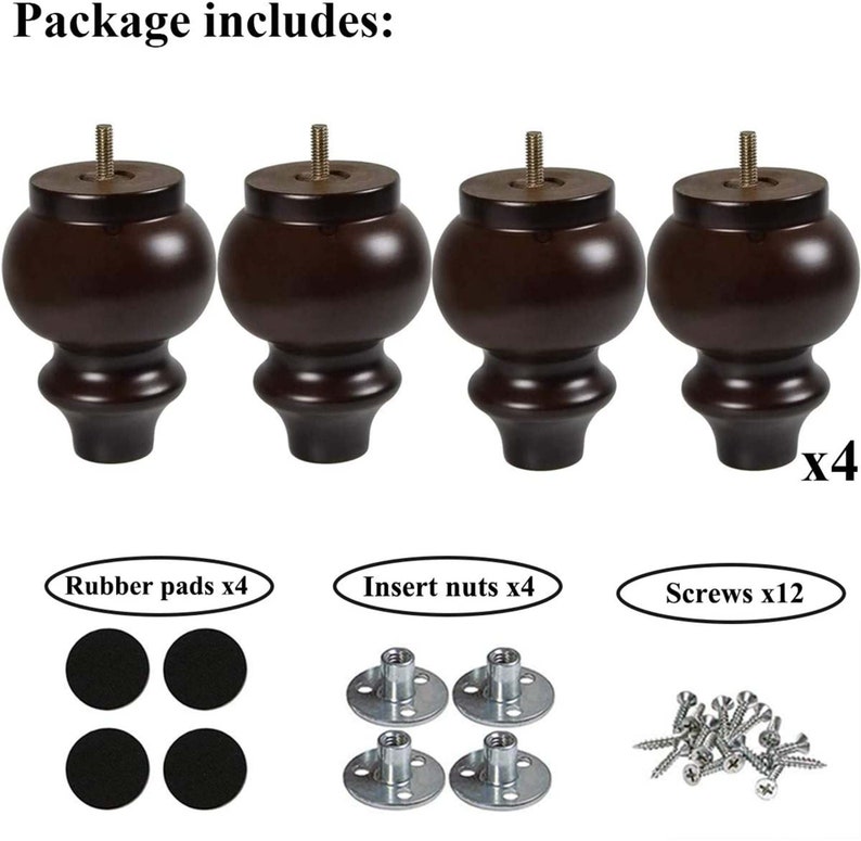 Wood Sofa Legs 4 Inch Turned Furniture Legs Set of 4 for Couch Etsy