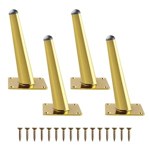 Set of 4 Gold Furniture Legs Oblique Conical Metal Sofa Legs, Mid-Century Style Tapered Furniture Feet for Couch Cabinet