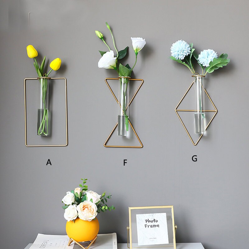Metal Stainless Steel and Glass Vase Wall Flower Set Etsy