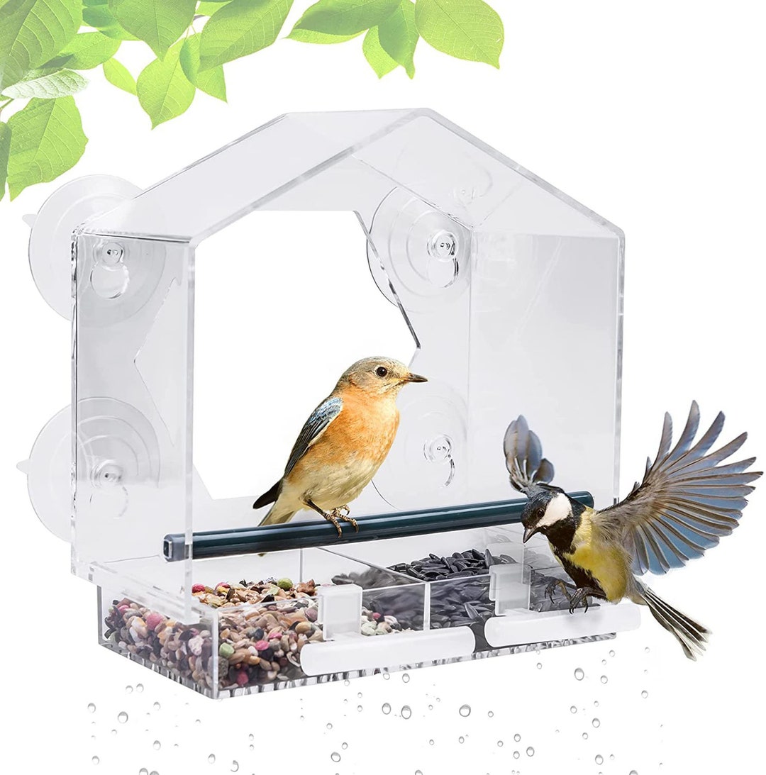 Window Bird Feeder, Large Bird House Feeders for Outside With 4 Strong