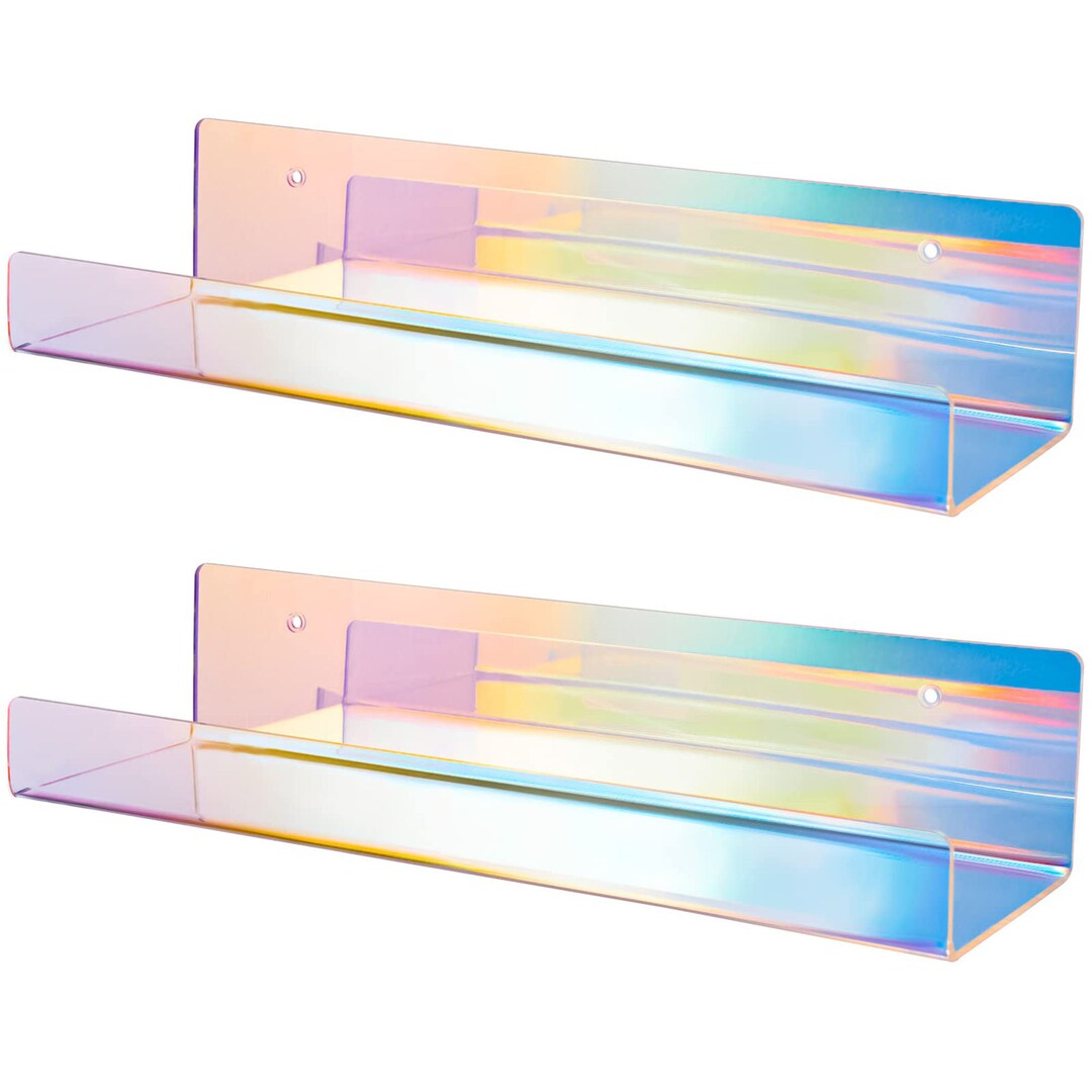 Iridescent Wall Mounted Clear Acrylic Floating Shelves Etsy