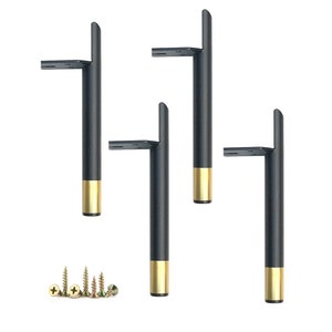 Black with Golden Metal Furniture Legs, Coffee Table Legs Cabinet Feet 4pcs Sofa Leg Furniture Replacement DIY Bench Legs