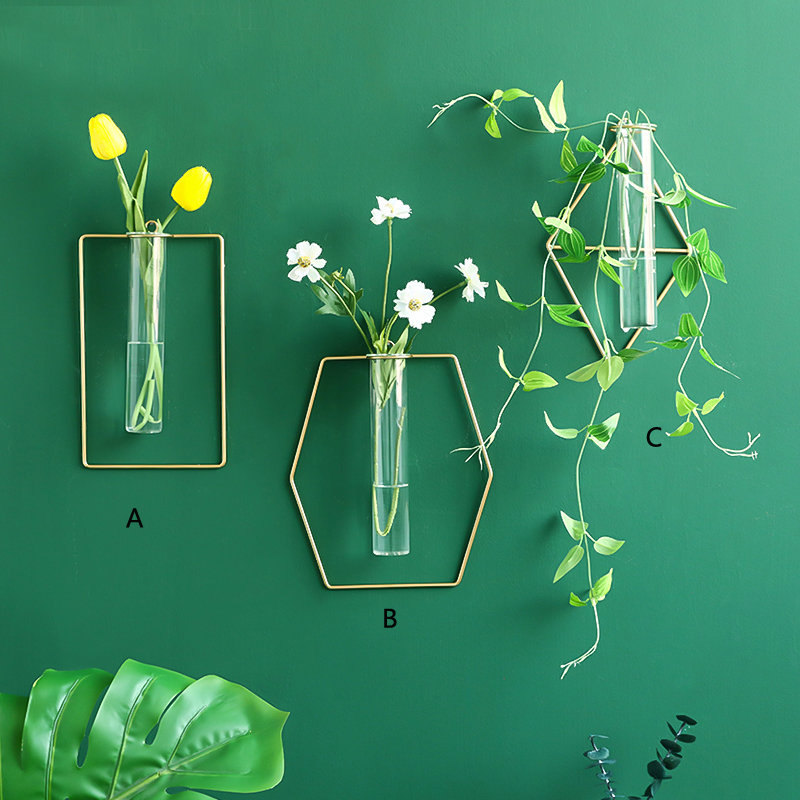 Metal Stainless Steel and Glass Vase Wall Flower Set Etsy