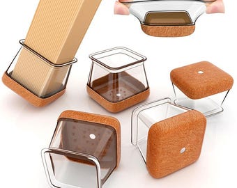 May include: Set of five clear plastic furniture leg protectors with brown felt pads. The protectors are designed to prevent scratches and damage to floors.