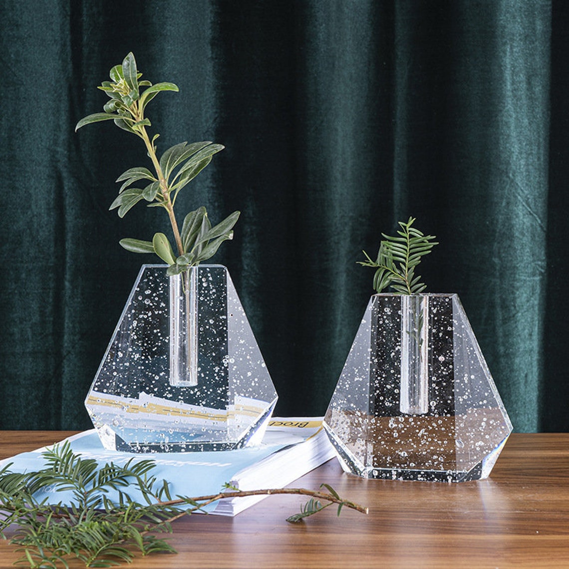 Bubble Triangle Glass Vase Stem Bud Vase Art Minimalist Clear Etsy