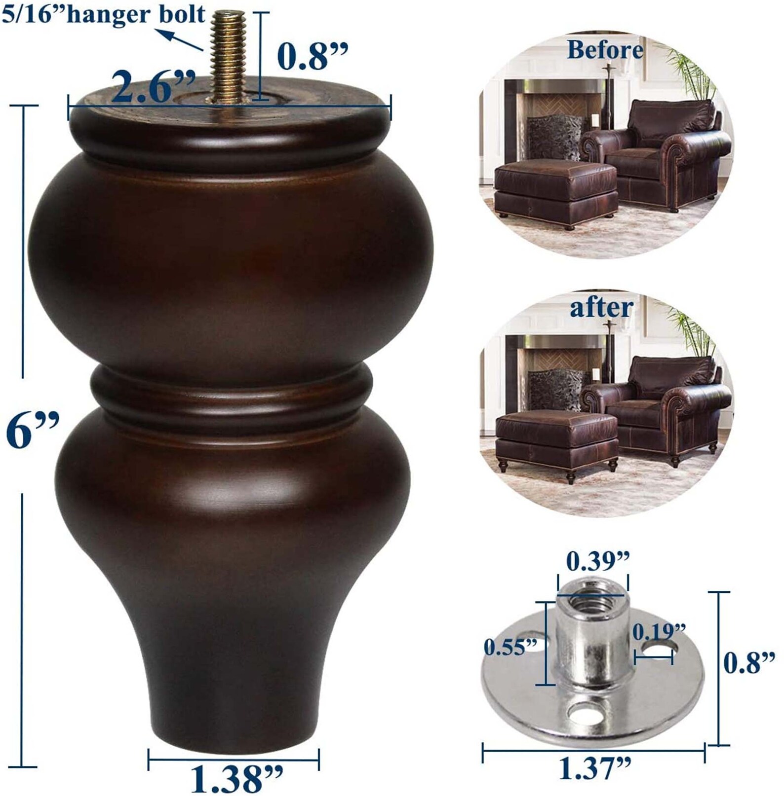 Wood Sofa Legs 6 Inch Turned Furniture Legs Set of 4 Legs for Etsy