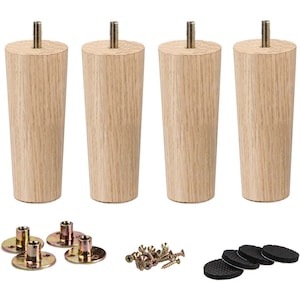 6 inch / 15cm Wooden Furniture Legs, La Vane Set of 4 Solid Wood Tapered M8 Replacement Furniture Feet with Pre-Drilled 5/16 Inch