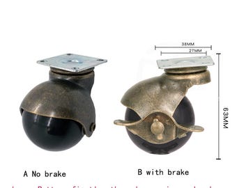 レトロ家具用キャスターホイール4個セット：1.5インチ/2インチ アンティークトロリー金具