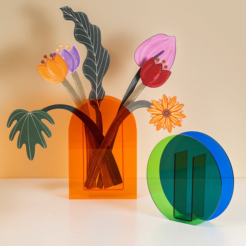 Round Arch Abstract Acrylic Art Vases Stem Bud Vase Art Etsy