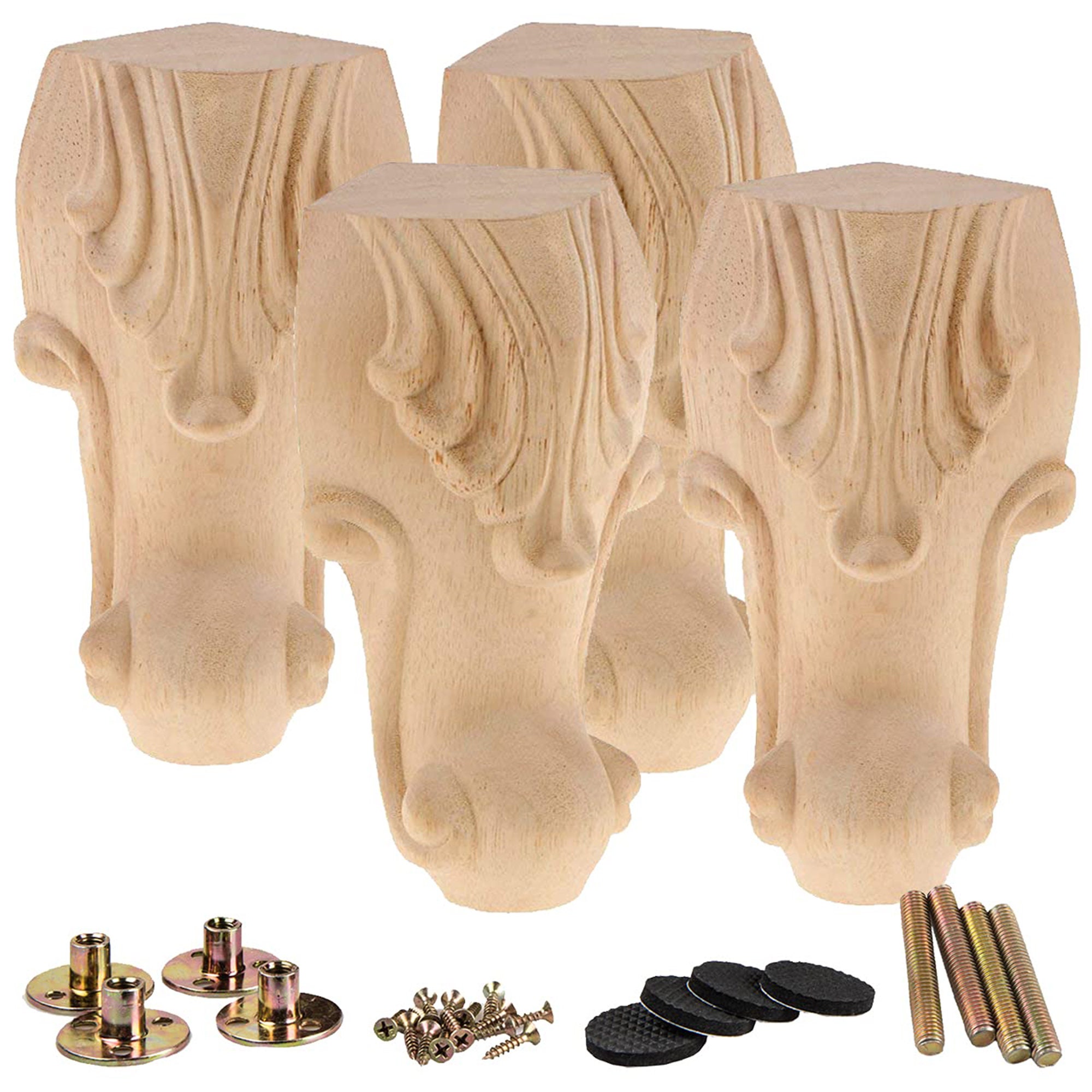 European Style Wood Carved Cabinet Legs – 4 Pcs Furniture Table Foot, Sofa Legs, 15x6cm, Elegant Classic Design