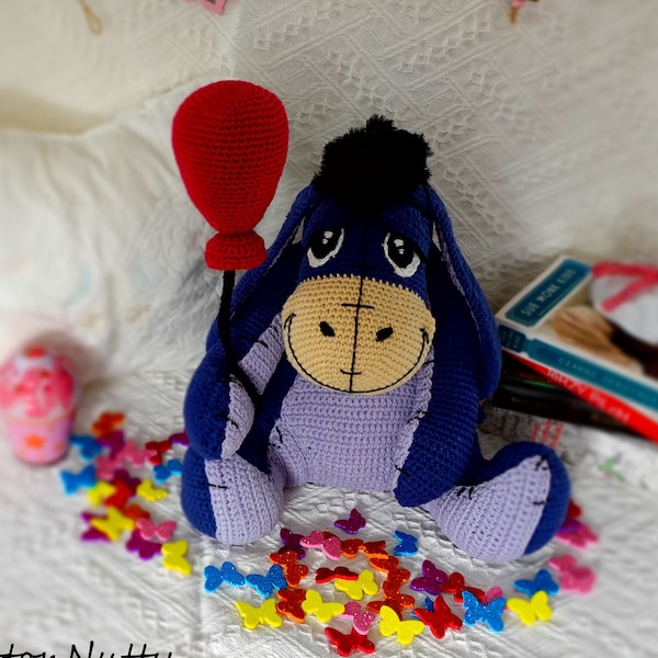 Amigurumi Iejoor met ballon en afneembare staart || Haakpatroon || Knuffel van 12 inch